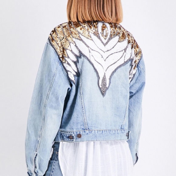 Free People Jackets & Blazers - Free People Angel Sequin Denim Jacket